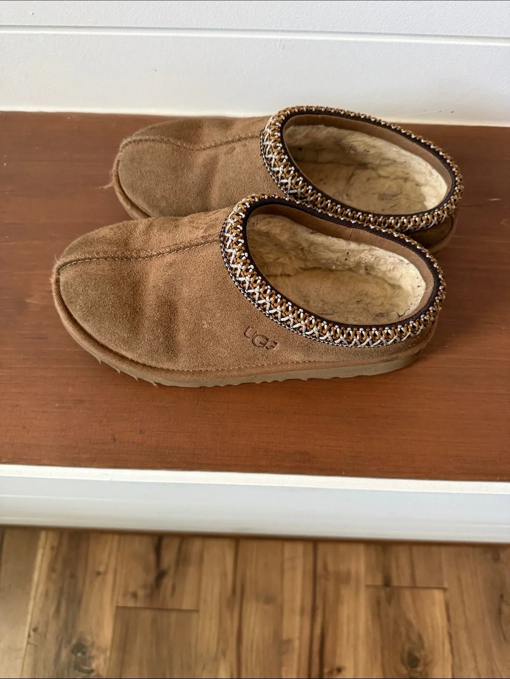 UGG Kids Chestnut Suede Slip-On Shearling Clog